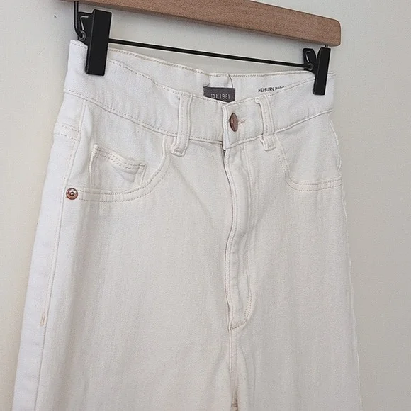 DL1961 Women 26 Hepburn Wide Leg High Rise Vintage Jean White Summer Boho Casual - Picture 4 of 7